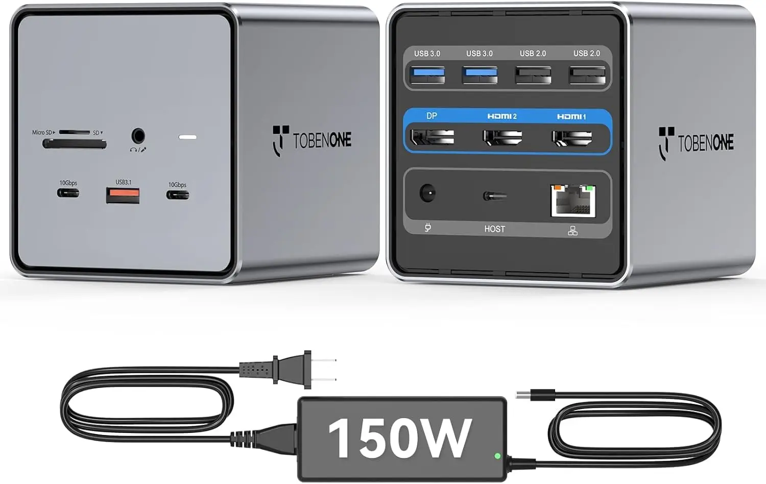 

Док-станция USB-C с адаптером 150 Вт, поддержка двух/трех мониторов для ноутбуков