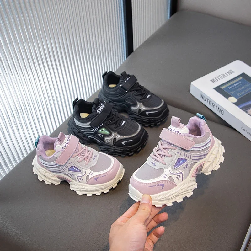 

Children Sports Shoes Soft Mesh Breathable Kids Running Shoes Hook&loop 2025 New Fashion Boys Girls Casual Sneakers Thick Sole