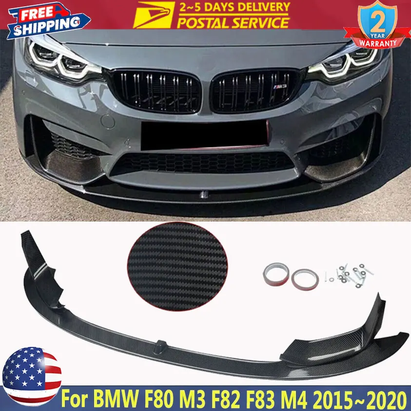 

Car Front Bmuper Lip Spoiler + Side Splitter Corner For BMW F80 F82 F83 M3 M4 2015~2020 MP Style Carbon Fiber Front Bumper Lip