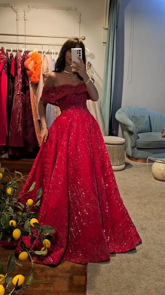 FATAPAESE Haute Couture strass perles rouge robes de soirée de luxe robe de bal Cap manches robe de noël robe d'invité de mariage