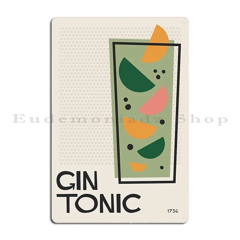 Minimalist Gin Tonic Cocktail Mid Century Modern Poster Metal Plaque Poster Cinema Cinema Designer Cinema Party Tin Sign Poster