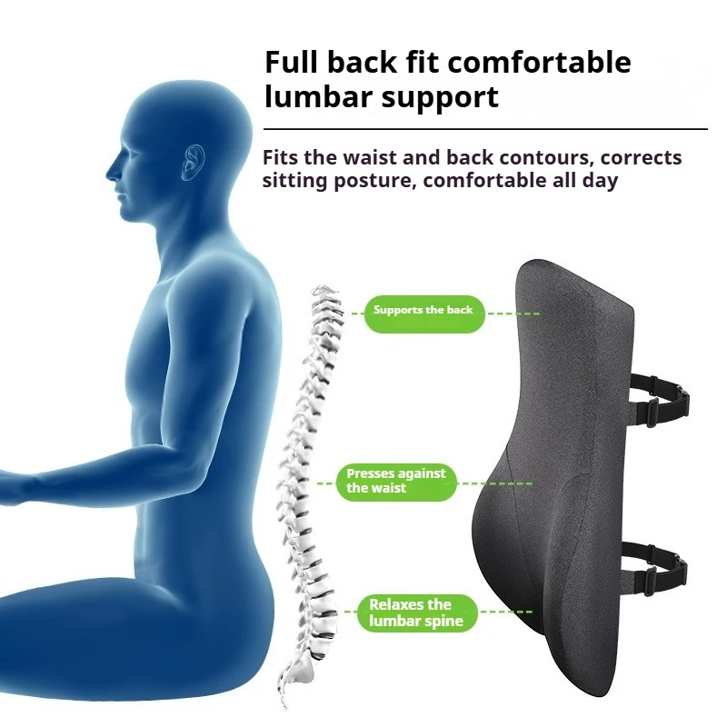 

Office Chair Lumbar Support Cushion Integrated Spliced Backrest Memory Foam Waist Pillow Detachable Washable for Long Sitting