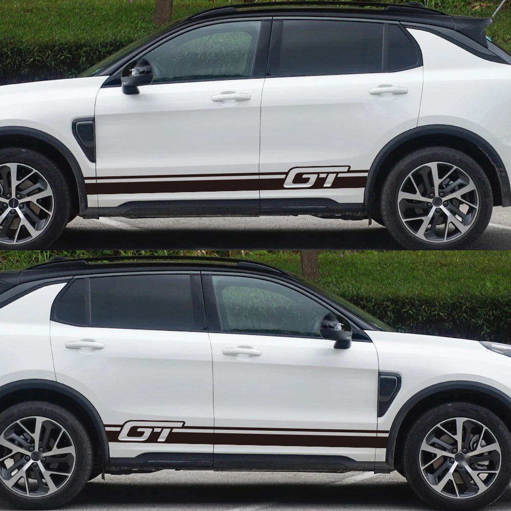 2PC GT Racing Stripes Vinyl-Aufkleber – Sportwagen-Seitenrock-Aufkleber für Kfz-Styling
