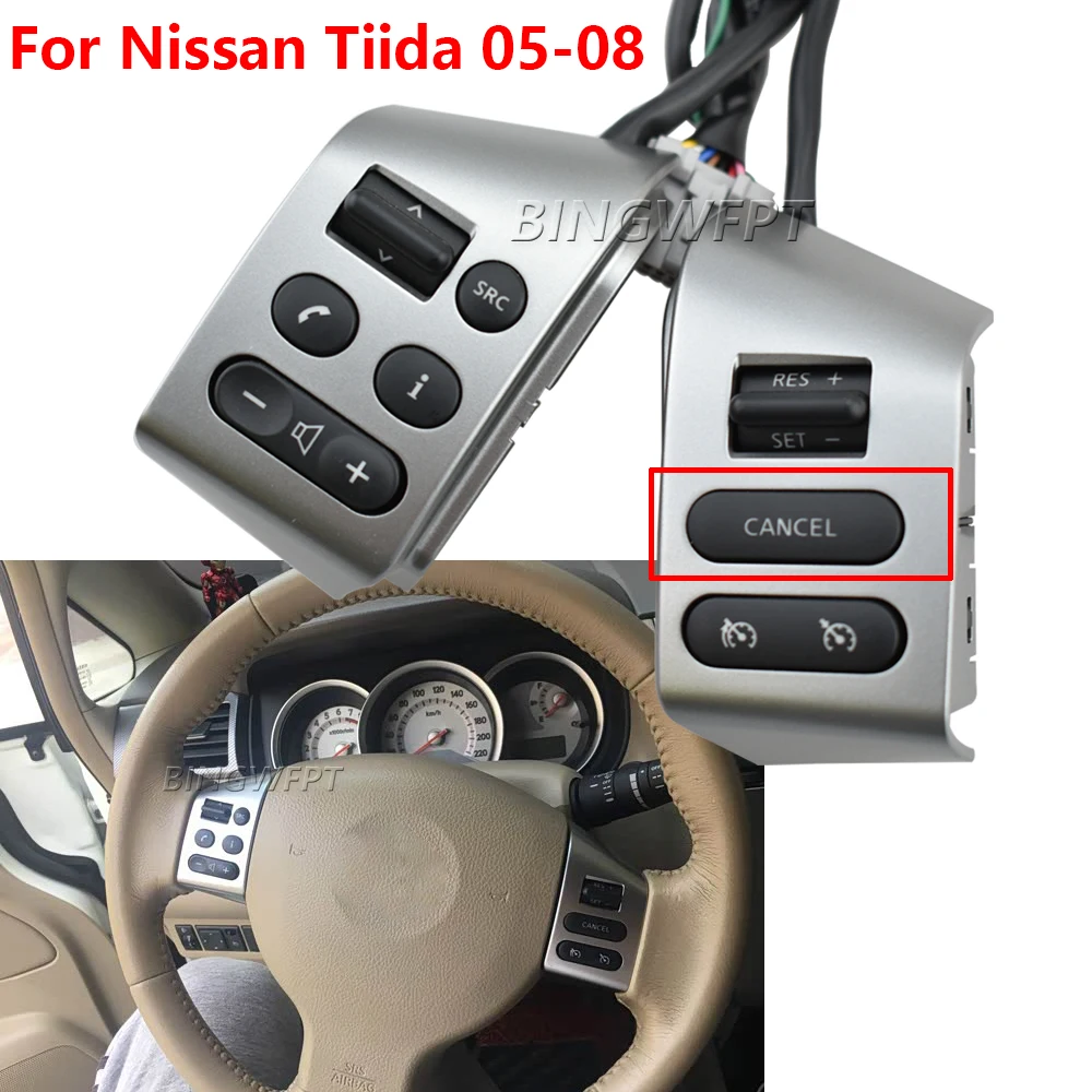 

1PC NEW For Nissan Tiida 05-08 Livina 07-10 Sylphy 05-17 Steering Wheel Buttons Cruise Control Switch with red backlight