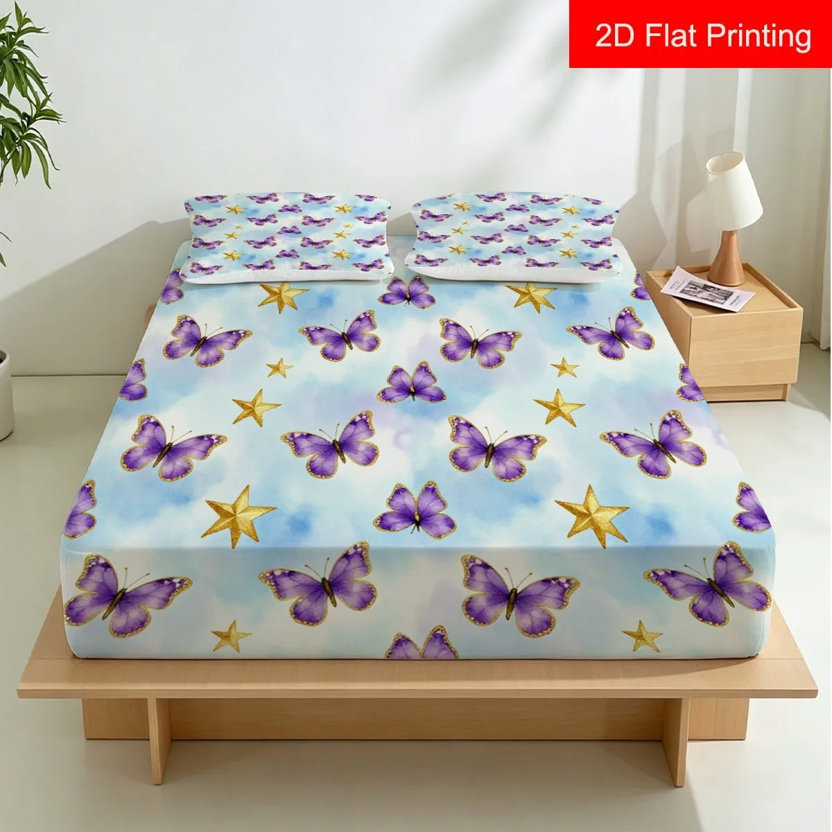 Fun 2D Digital Print Three-Piece Bedding Set (Includes 1 Fitted Sheet + 2 Pillowcases) Mattress Protector, Fitted Elastic Style, Protective Cover, Mattress Protector, Must-Have for Ambiance, Suitable for All Seasons, Machine Washable Design, Holiday Decoration, Various Sizes, Breathable Protective Cover Plus Pillowcase