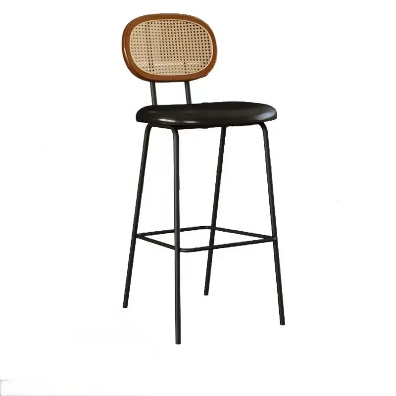 

2025 Custom Iron Frame Nordic Velvet High Pole Chair Durable Modern Natural Rattan Stool for Restaurant and Family Bar