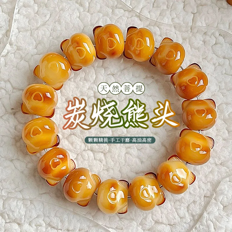 Bonita pulsera Bodhi con cabeza de oso, diseño de un solo bucle, forma de corazón, envoltura para los dedos Unisex, juego suave, cadena de mano, cuentas budistas