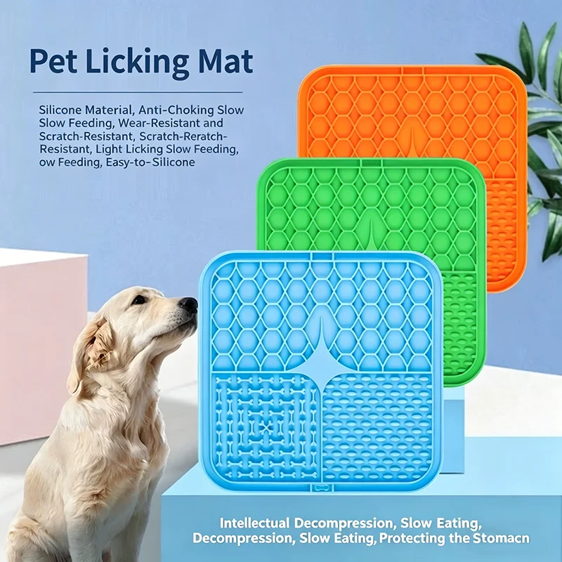 Pet Lick Silicone Mat Dog Slow Feeder Plate With Strong Suction Cup Dog Bath Distraction Training Feeding Pad Anti Slip Cat Dog