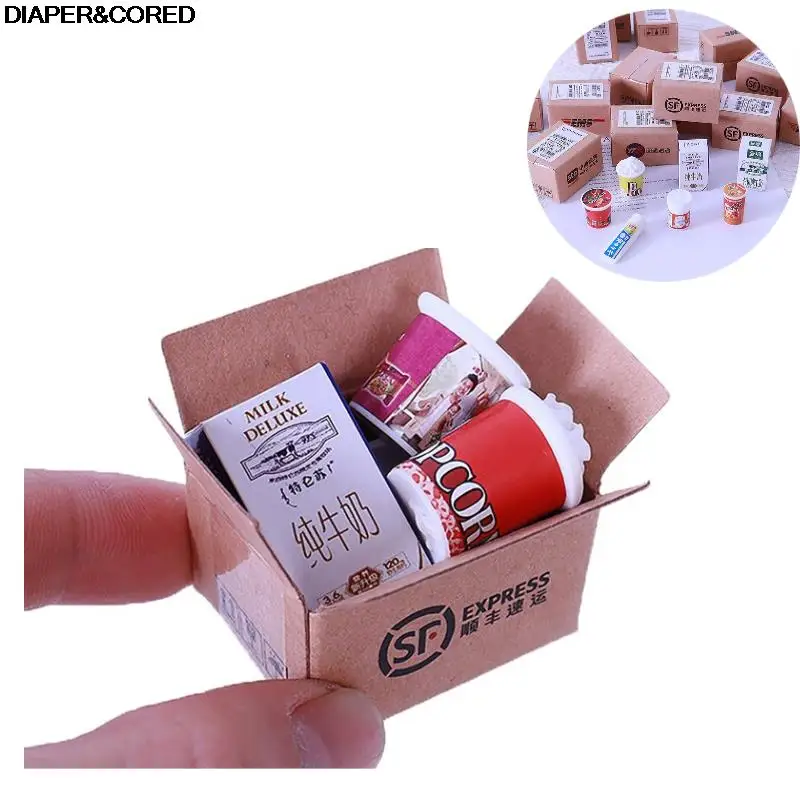 1Set Dollhouse Miniatures Package Mini Express Box Food Bottle Modle Toys Pretend Play Home Decoration Surprise Gifts