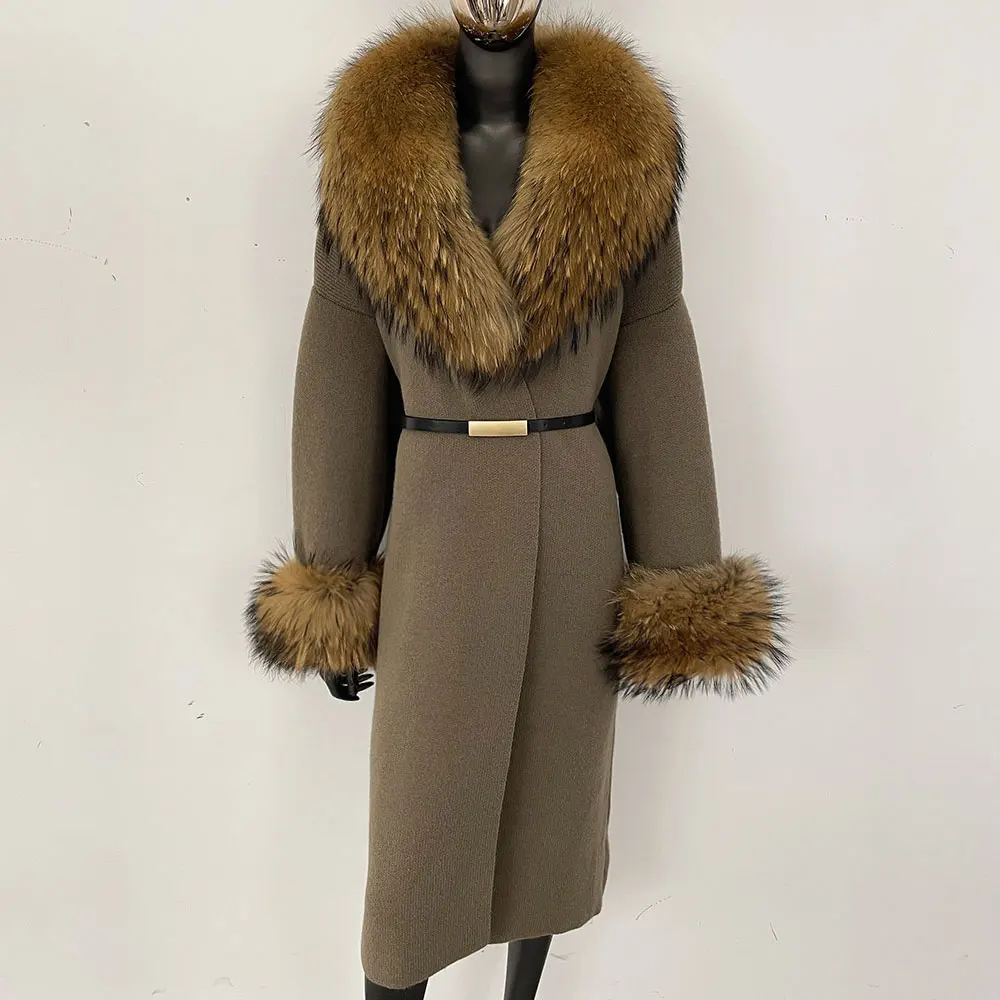 

Knitwear Real Fox Fur Coat Women New Spring Autumn Long Cardigan Warm Knitted Natural Raccoon Fur Jacket Knitwear Janker Female