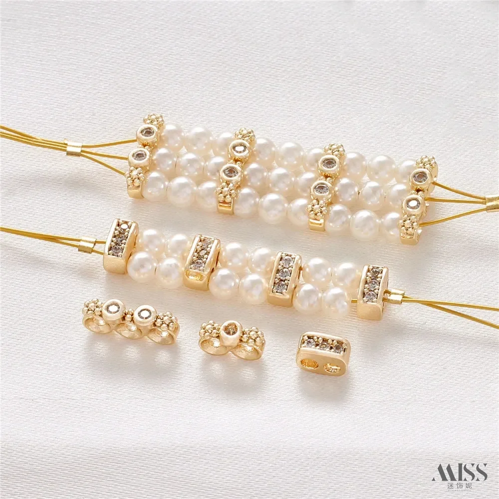 14K goud omwikkelde kleurbehoudende zirkoon pruimenbloesem dubbele rij drie rij parel kralen septum DIY armband sieraden accessoires