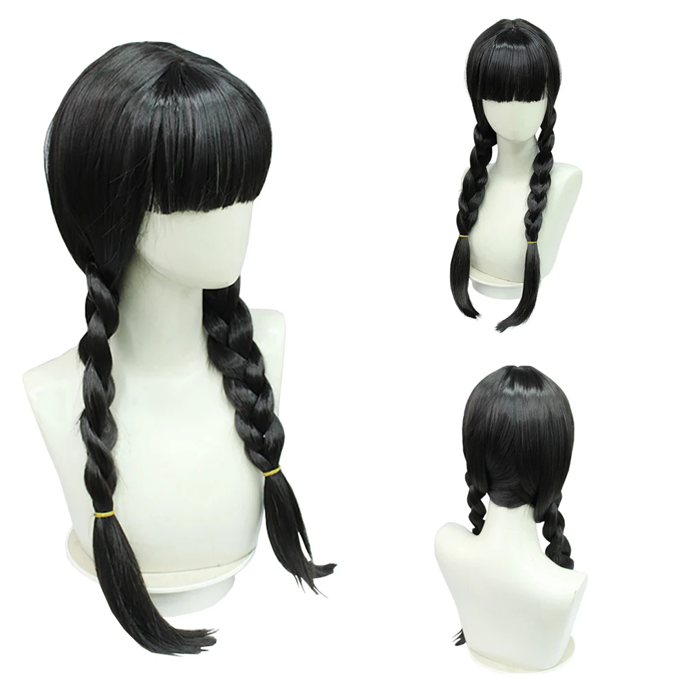 ضفائر شعر صناعية من الأربعاء آدامز كوسبلاي باللونين الأسود والبني مناسبة لحفلات الهالوين اليومية المقاومة للحرارة #1