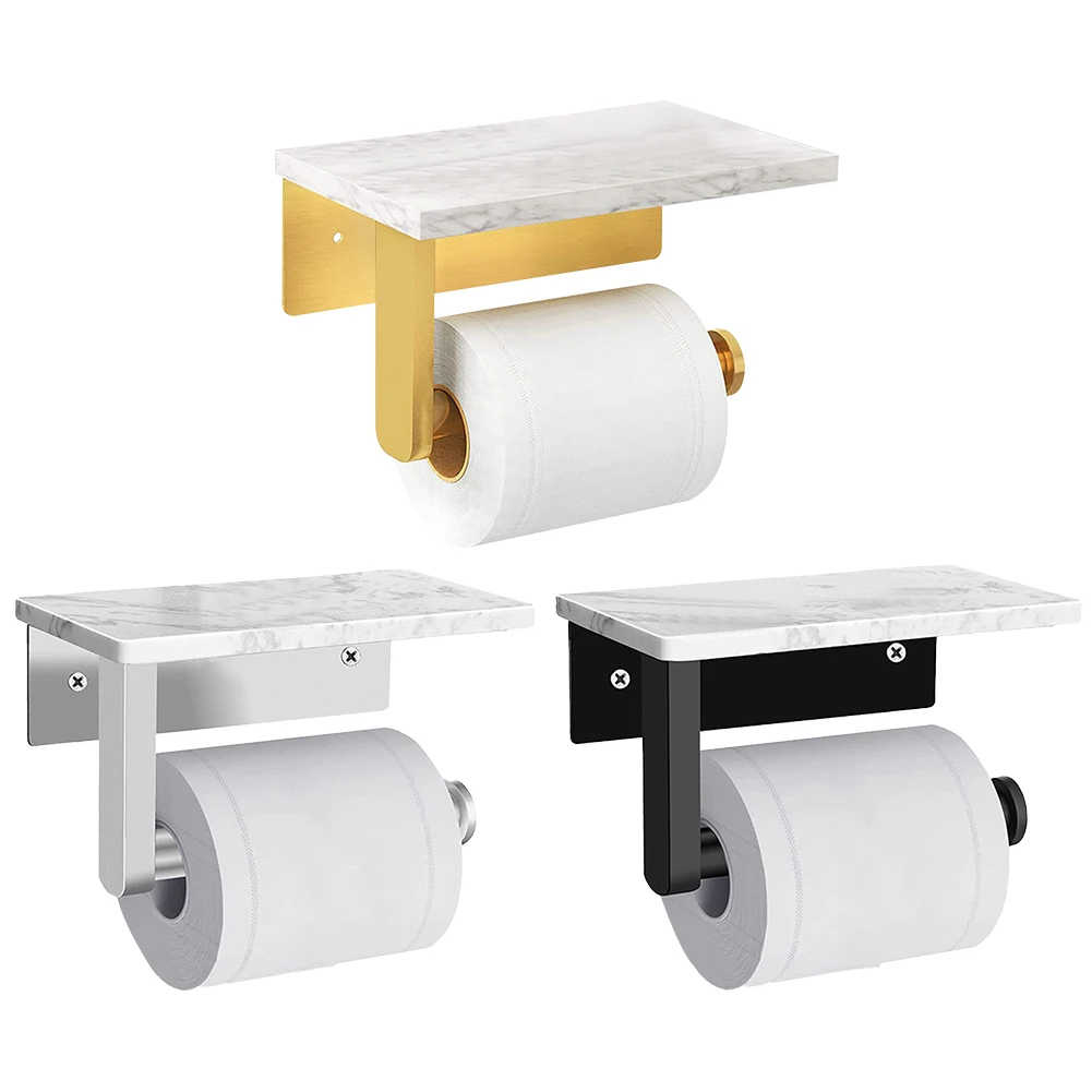 Marble Paper Storage Rack Rustproof Modern Style Paper Towel Holder Multifunctional with Phone Holder for Home Kitchen Bathroom