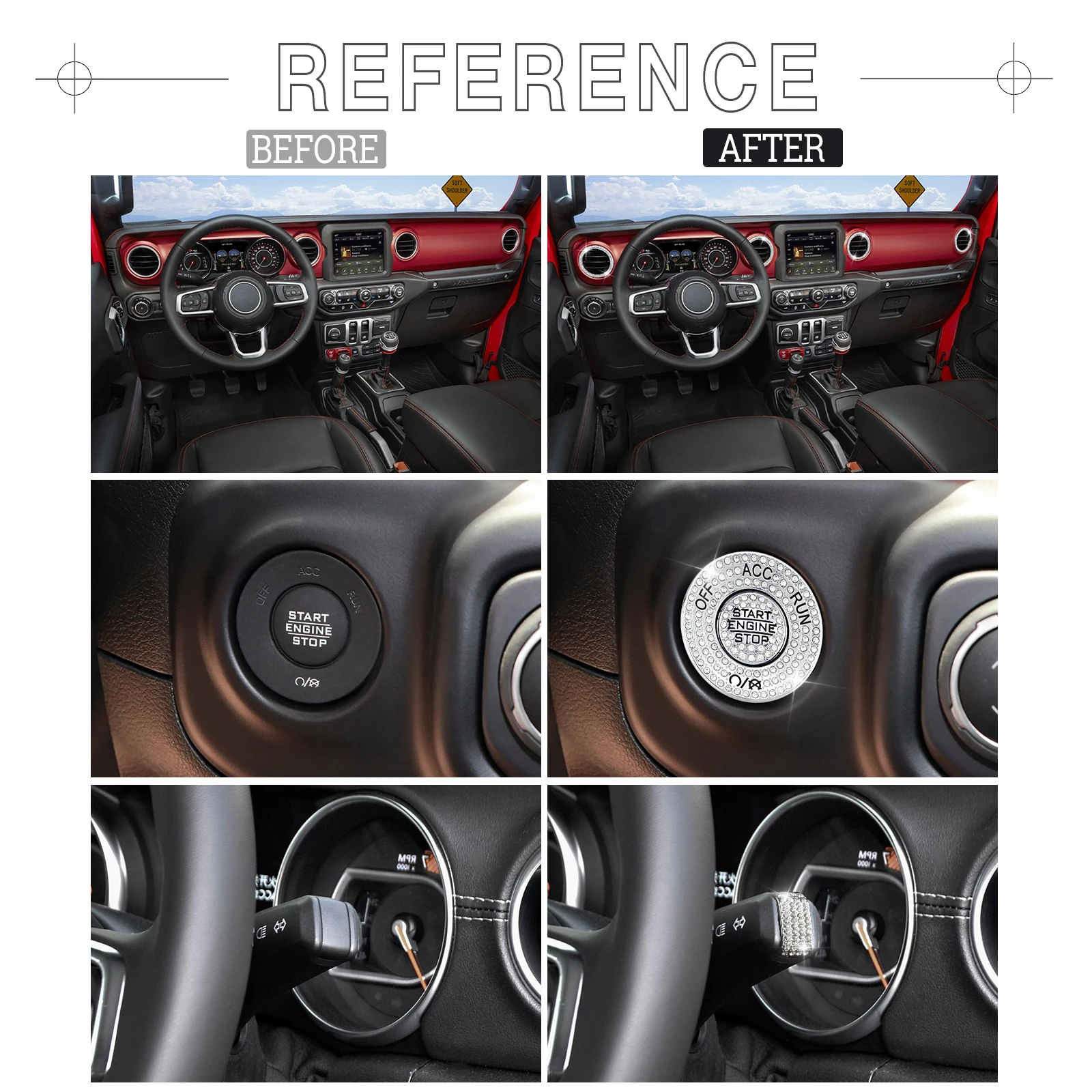 Bling Interior Accessories fit for Jeep Wrangler JL JLU 2018 - 2023 Gladiator JT 2020 - 2023 Car Air Vent Outlet Engine Start
