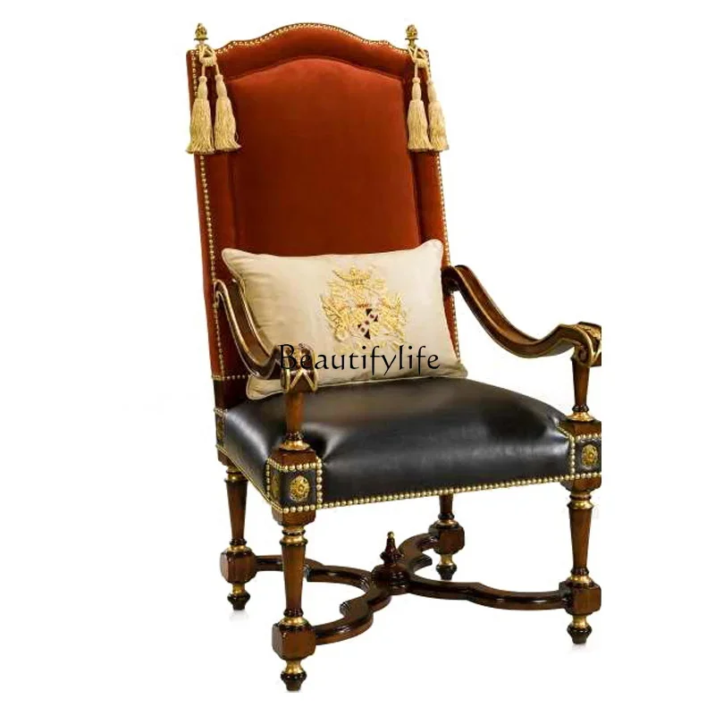 

D38*American country leisure chair solid wood carving flower neoclassical sofa negotiation chair balcony single chair