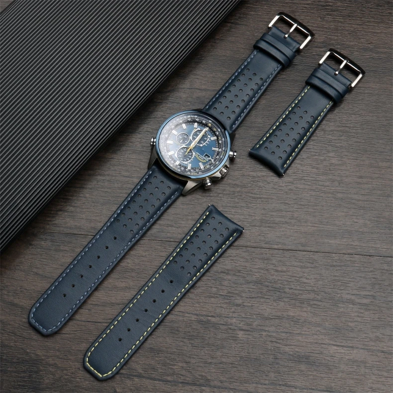 Genuine Leather Watch Band for CITIZEN Blue Angel Men Radio Wave Watch AT8020-54L/8020-03L/JY8078 Curved End Strap 22mm 23mm