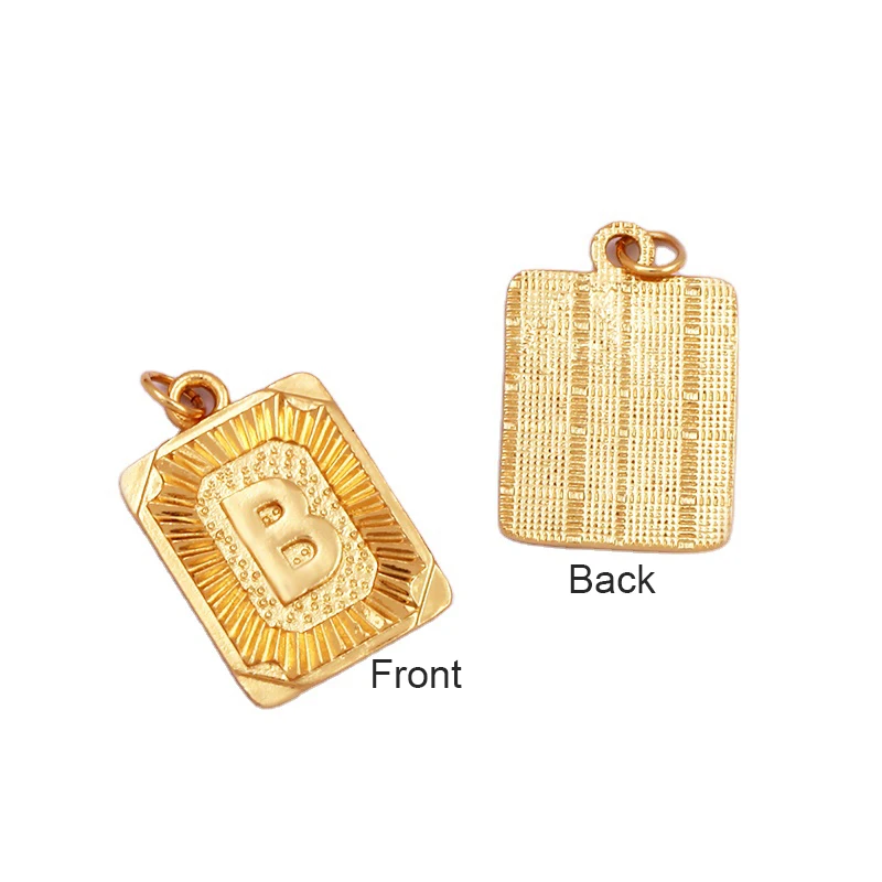 Hip Hop Style Rectangle 18K Gold Plated Initial Name A-Z Letter Charm Pendant Necklace,Trendy Jewelry Findings for Women Men L82