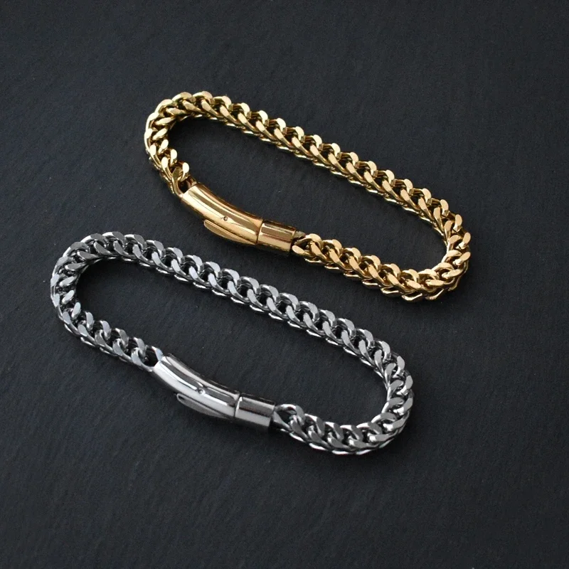 Men Golden Silver Color Chain Bracelet Stainless Steel Keel Link Chain Bangle for Male Women Hip-hop Trendy Wrist Jewelry Gift