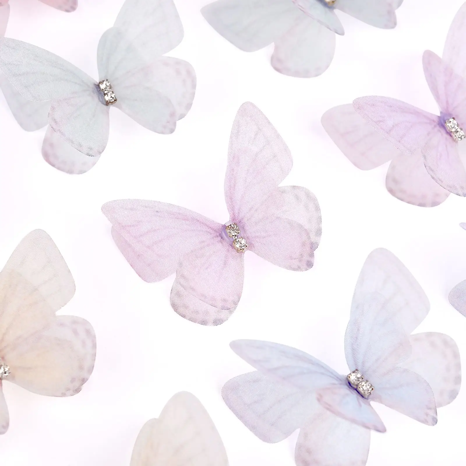 10pcs 5cm Double Sweet Butterfly Appliqued 3D Simulation Mesh Dreamy Bouquet Patch For Nail Hair Clip Wedding Decoration
