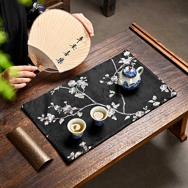Brocade Cotton And Linen Double-Sided Tea Mat Heat Insulation Anti-Scalding Water Absorption Tea Table Mat Dry