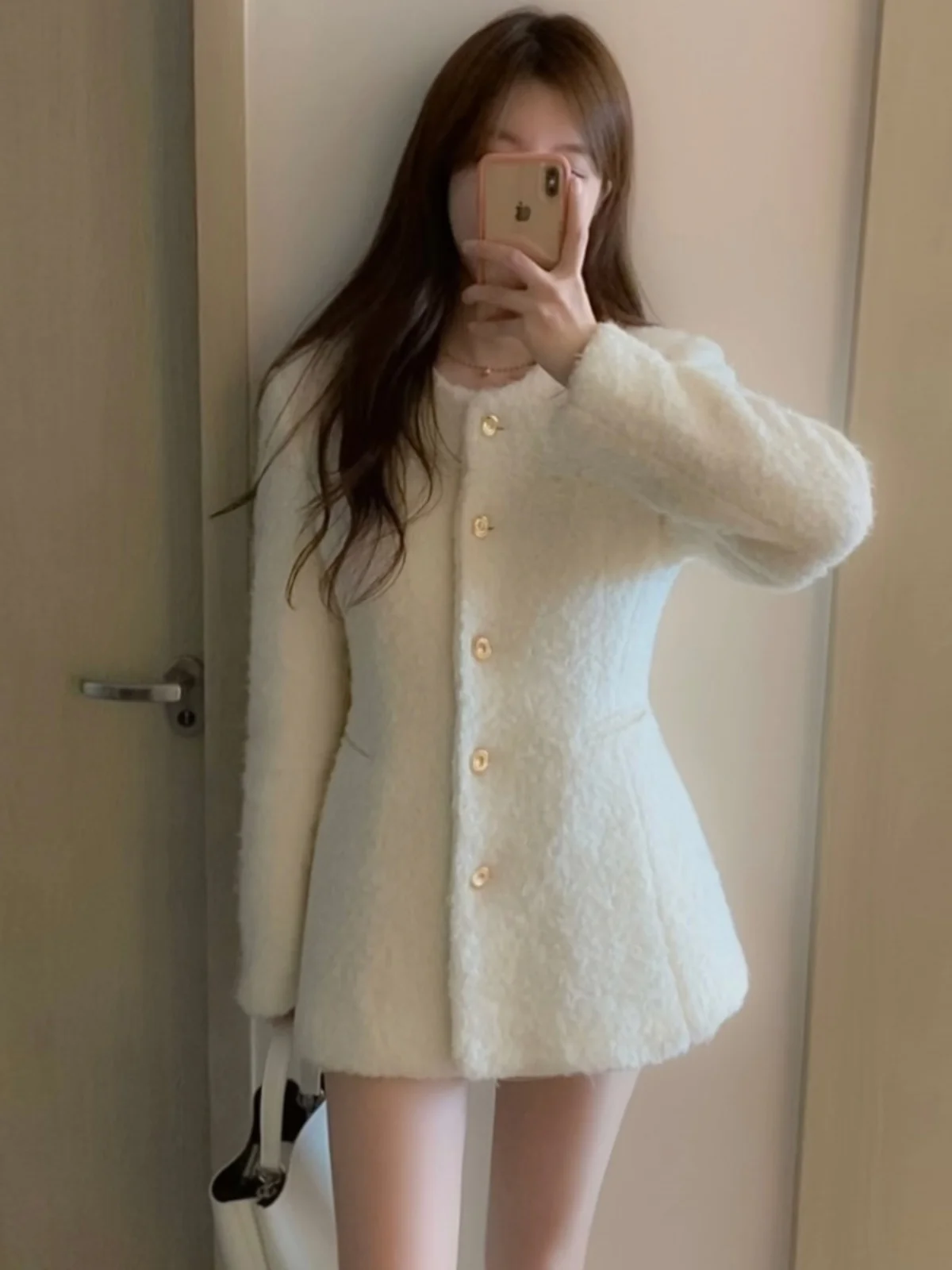 

Winter Woolen Coat Women's Korean Sle Slim Fit round Ne Single Button Waist Cinching Outerwear Faionable Ele Aosp...