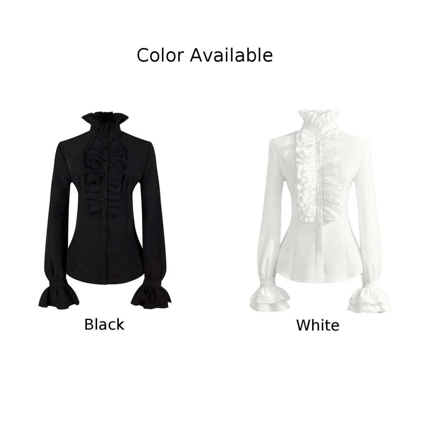 New Women Autumn Long Sleeved Victorian Steampunk Button Blouse Vintage Shirt High Neck Solid Gothic Ruffle Sleeve Top Shirts