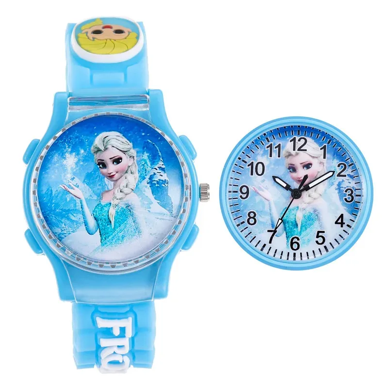 Disney Girls Kids Watches Children Watch Frozen Princess Aisha Student WomenBoys SpiderMan Flip Cover Gift Wristwatch Clock
