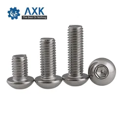 AXK 50Pcs M2 M2.5 M3 M4 M5 304 스테인레스 스틸 A2 둥근 머리 나사 버섯 육각 소켓 단추 머리 나사