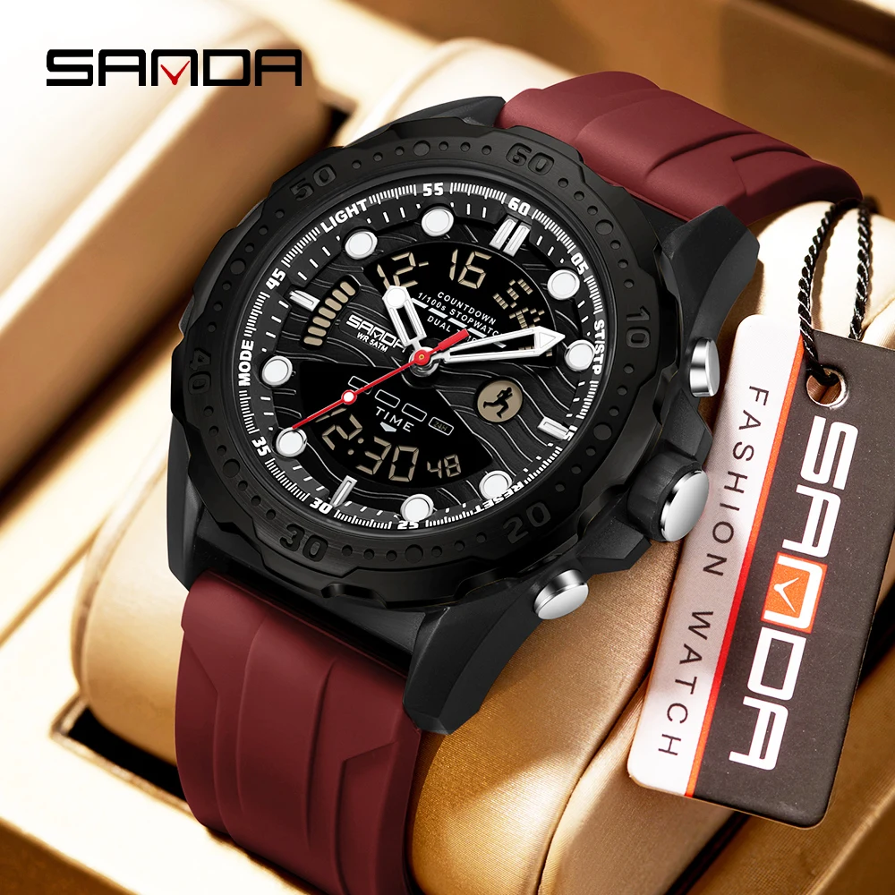 

SANDA 3387 Men Electronic Watch Sports Multifunctional Dual Display Waterproof Night Light Alarm Clock Student Electronic Watch