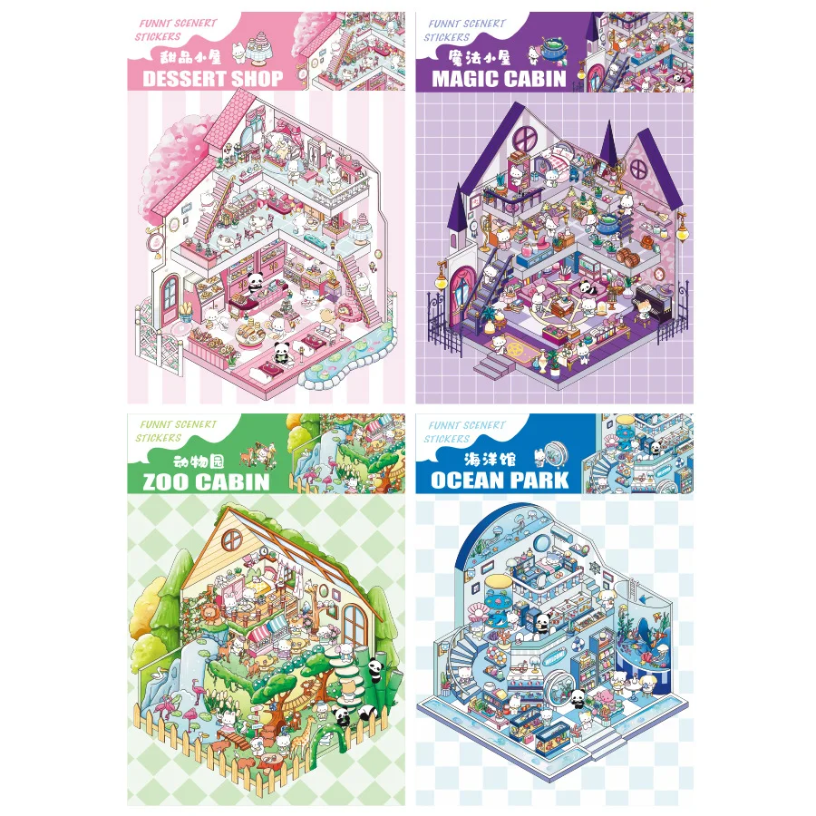 Cartoon 3D Stacking Sticker DIY Decor Kawaii Anime Panda Stimulated Store Landscape Sticker Funny Scene Sticker Student Supplies