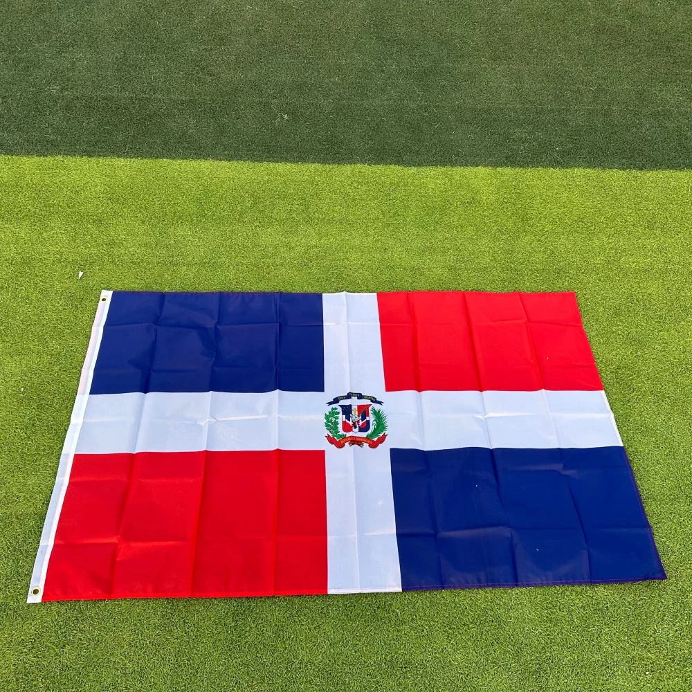 Dominican Republic Flag 150x90cm 3x5 FT White Cross Coat of Arms Polyester Double Stitched Outdoor Indoor Decoration
