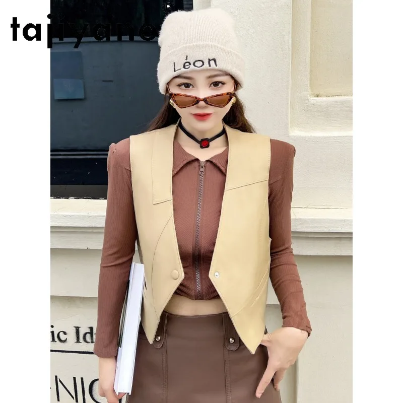 TAJIYANE 100% Sheepskin Genuine Leather Vest Short Leather Jacket Woman Outer Gilet Slim Fit Jackets for Woman Veste Femme 2026