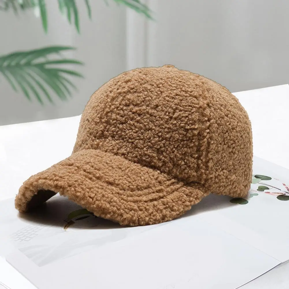 Women Winter Baseball Hat Lambswool Long Brim Thermal Insulation Travel School Peaked Cap Hiking Duck Tongue Hat Бейсболка