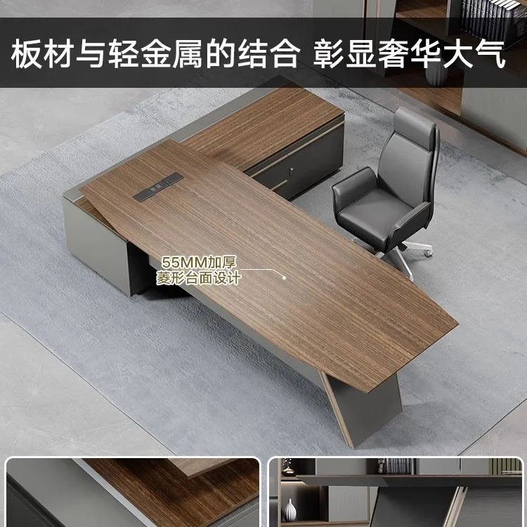 Minimalist and modern, with a light luxury atmosphere. Chairman, boss, and combination of office desks and chairs