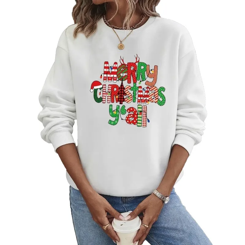 Crew-neck Hoodie Christmas Letter Printing Europe and The United States New Christmas Streetwear Women  Sweatshirt  Aesthetic