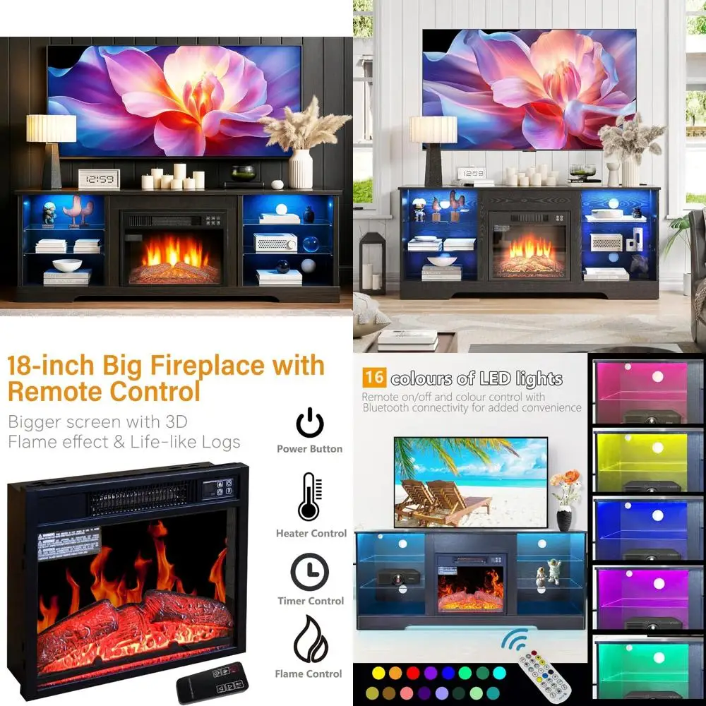 modern led-lit electric fireplace tv stand for 65