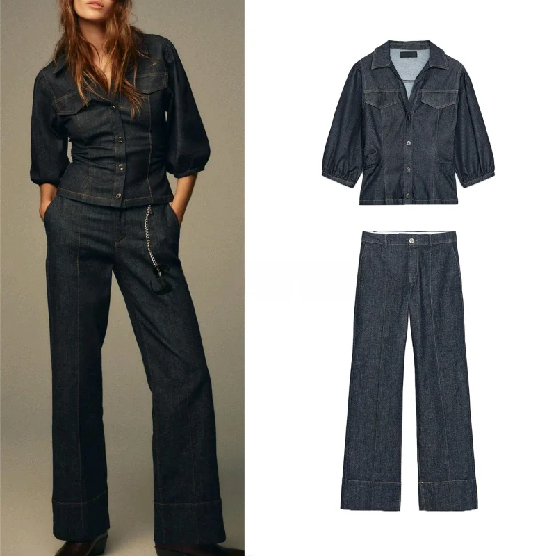 กางเกงยีนส์ทรงตรงเอวสูง ขากระบอก ทรงสลิมฟิต ผ้าเดนิม แต่งปกเสื้อ สไตล์ลำลอง แฟชั่นฤดูใบไม้ร่วง สำหรับผู้หญิง