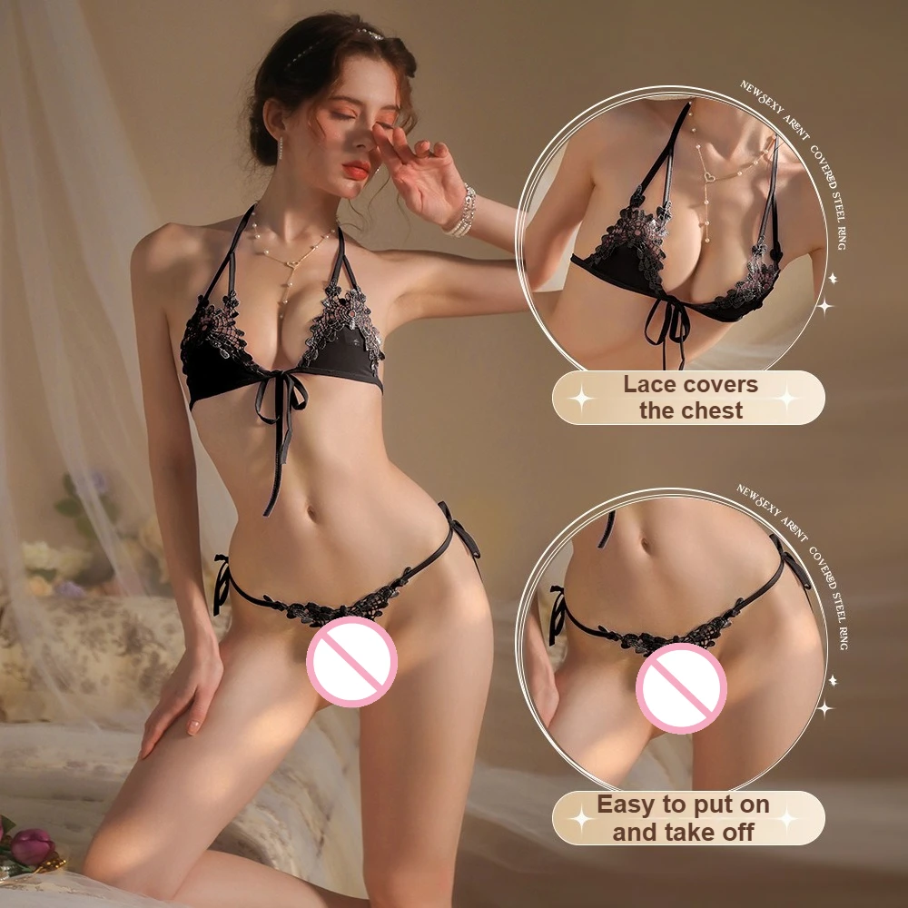

NEW Sexy 3-Piece Lingerie Set - No-Remove Bikini with Open Crotch, Plus Size Seductive Underwear for Women