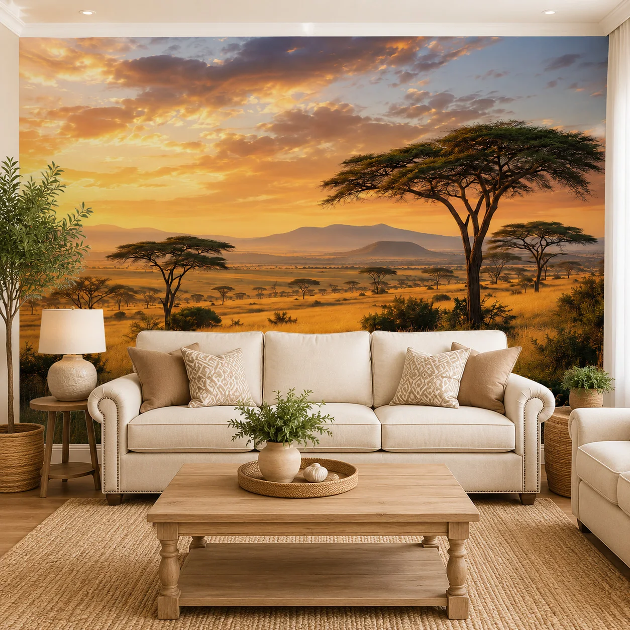 Custom African Savanna Sunset Wallpaper Mural Acacia Tree Landscape Living Room Wall Decor Non Self Adhesive Requires Glue