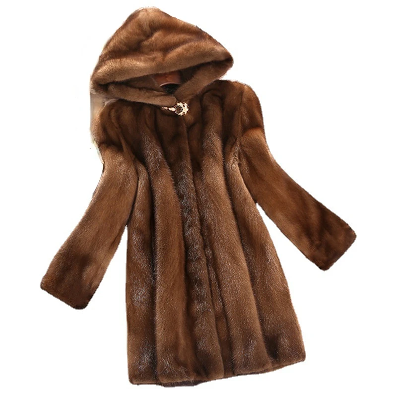 Luxury 2023 Winter Warm Thick Women Faux Fur Jacket Mid-length Faux Mink Brand Button Coat Long Sleeve Outerwear