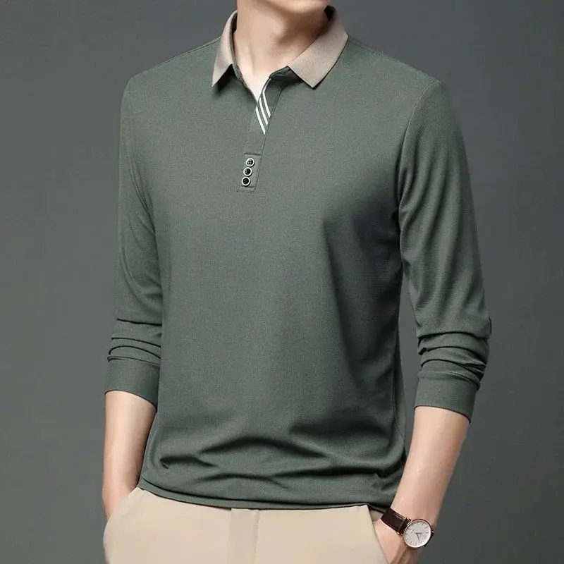 New Men's Business Casual Long Sved Shirt Color Pol Cool Sensation Three Acetate Fiber City Walk Suitable Clean Fit Style