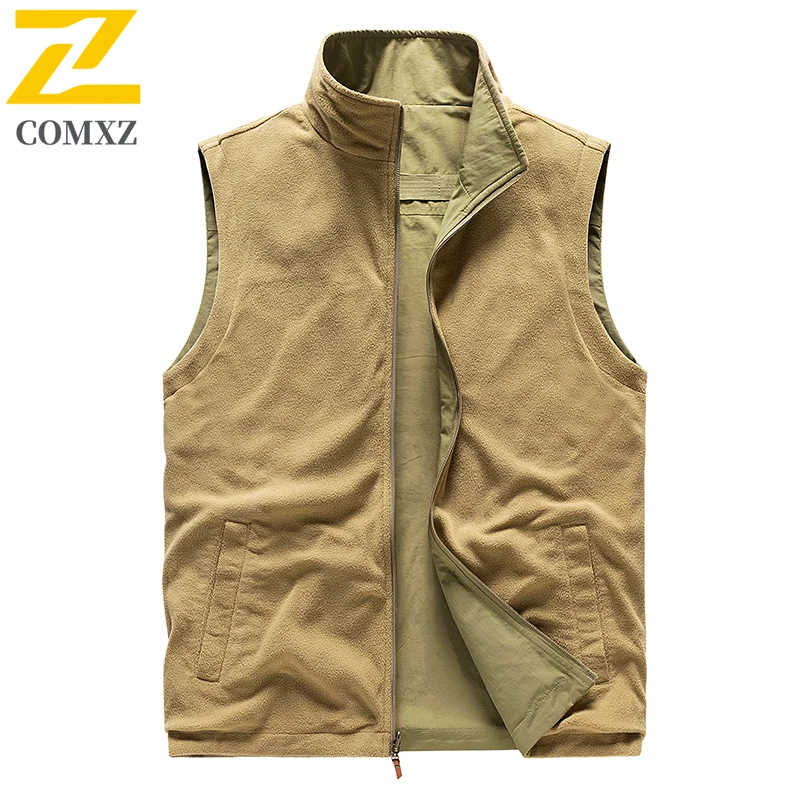 Winter Fleece Sleeveless Men's Ski Camping Vest Casual Double-sided Wool Warm Work Waistcoat 2025 New Cold-proof Fishing Vests