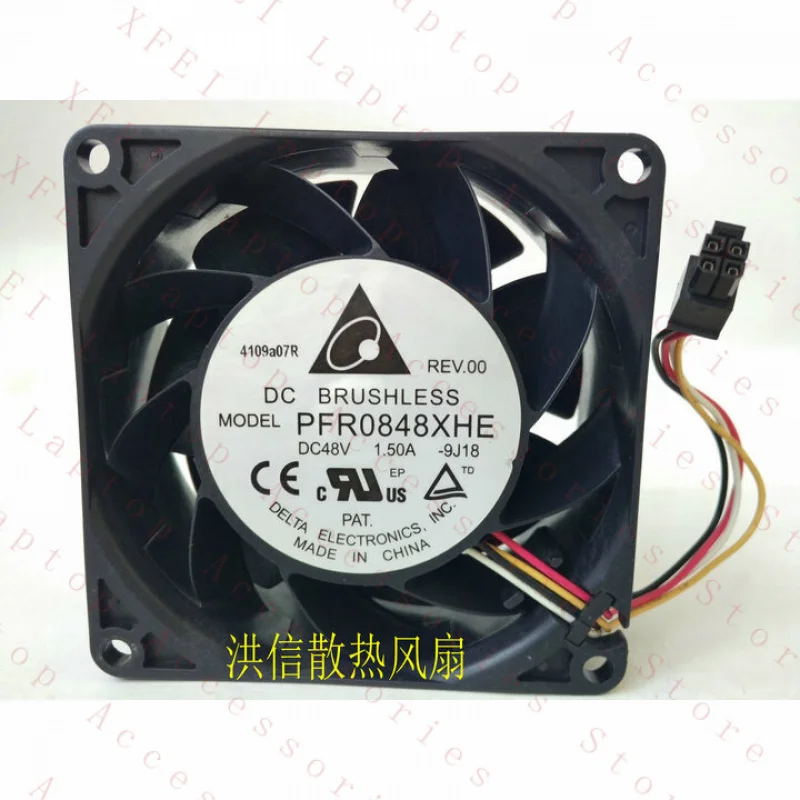 

D 1PC Delta PFR0848XHE -9J18 Cooling Fan DC48V 1.50A 8038 4-wire