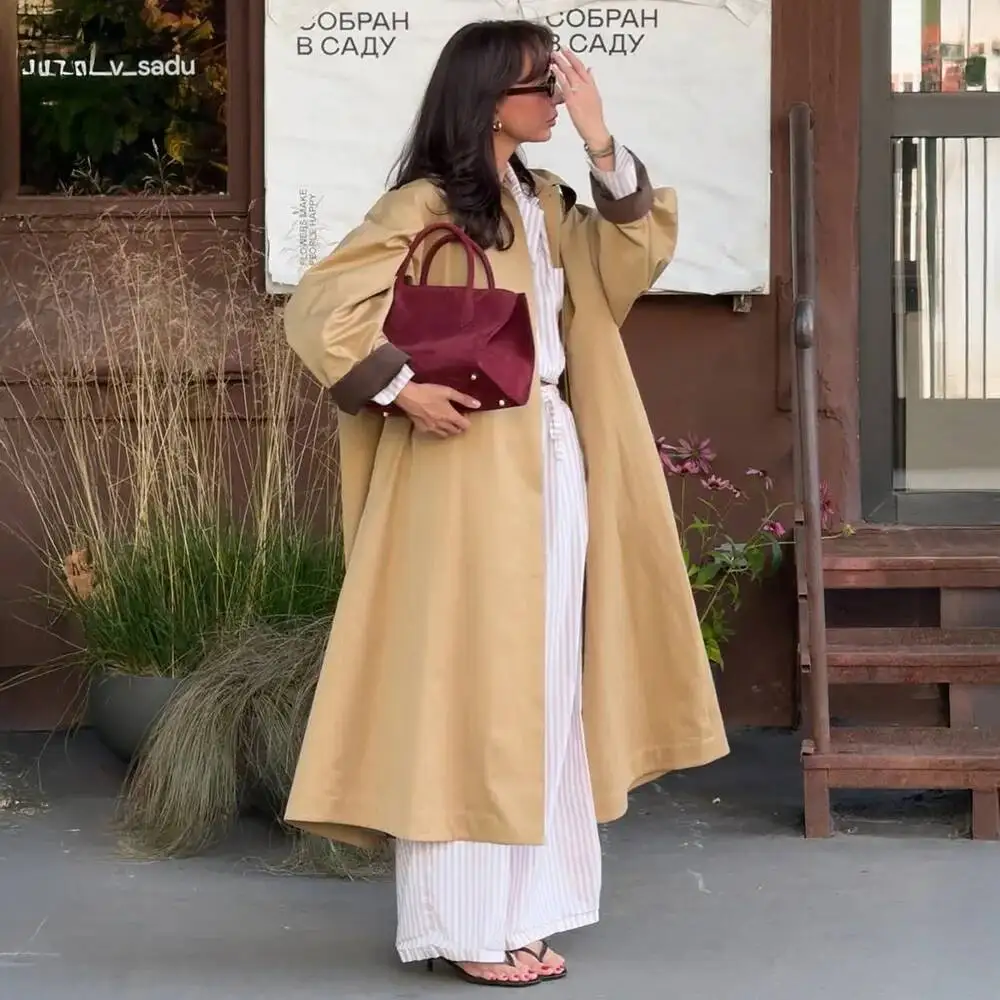 

Длинный плащ, простой женский плащ, осень-зима 202, однобортный плащ с отложным воротником, свободный плащ из чистого хлопка