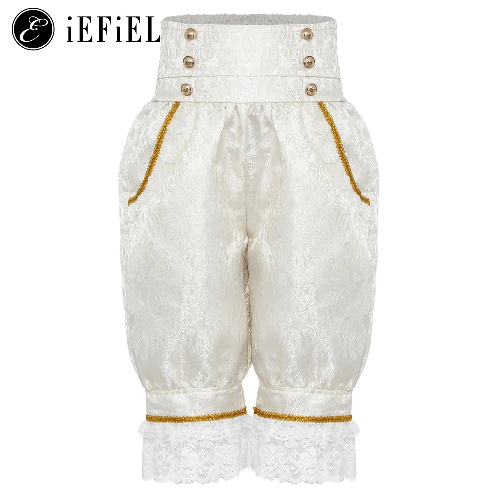 

Girls Victorian Pantaloons Renaissance Medieval Pants Elastic High Waist Ruffled Lace Pattern Bloomers Trousers with Pocket