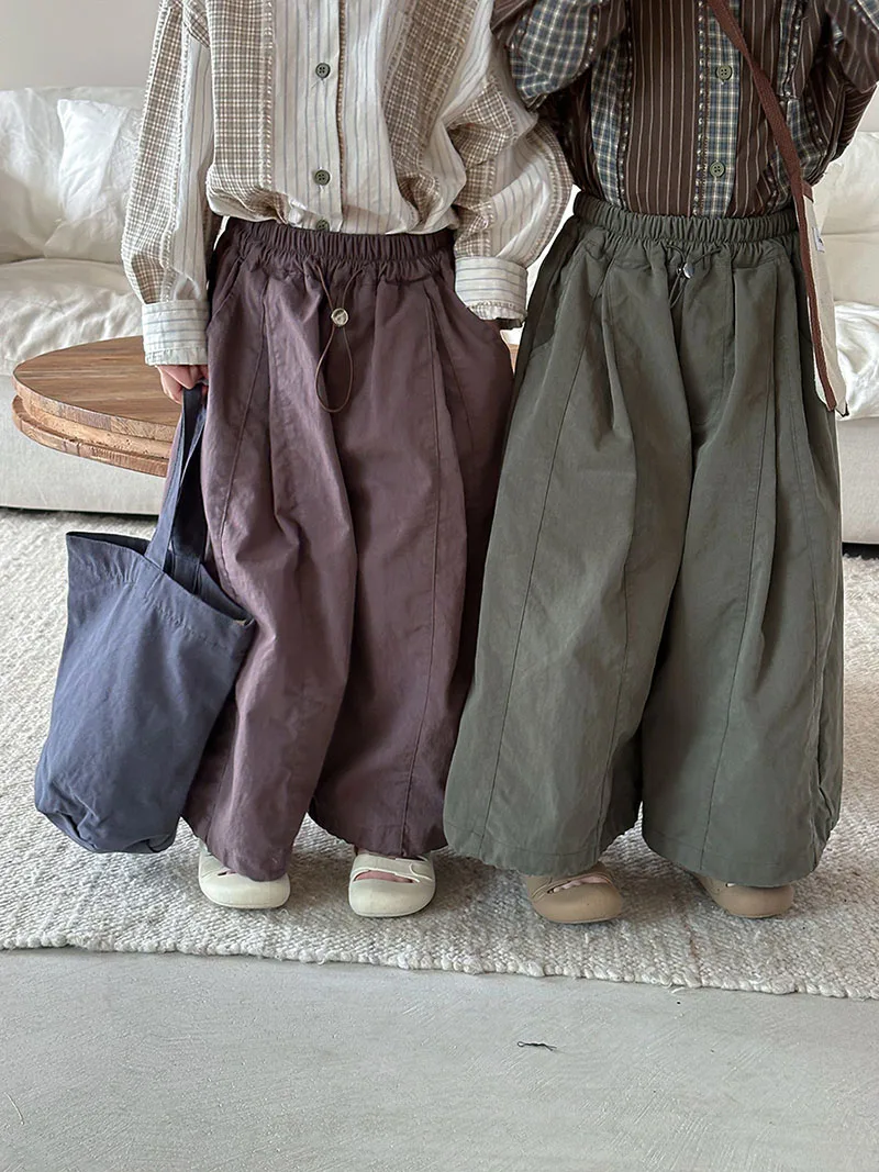 MILANCEL New Autumn Children Casual Pants 1-7T Simple Solid Color Girls Wide Leg Pants Korean Loose Kids Drawstring Trousers