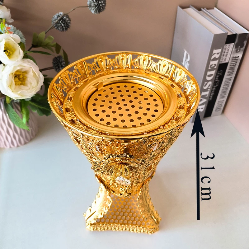 31cm Big SIze Golden Metal Incense Burners  Large Gold Arabic Aromatherapy Furnace Censer Charcoal Holder Ramadan Home Decor