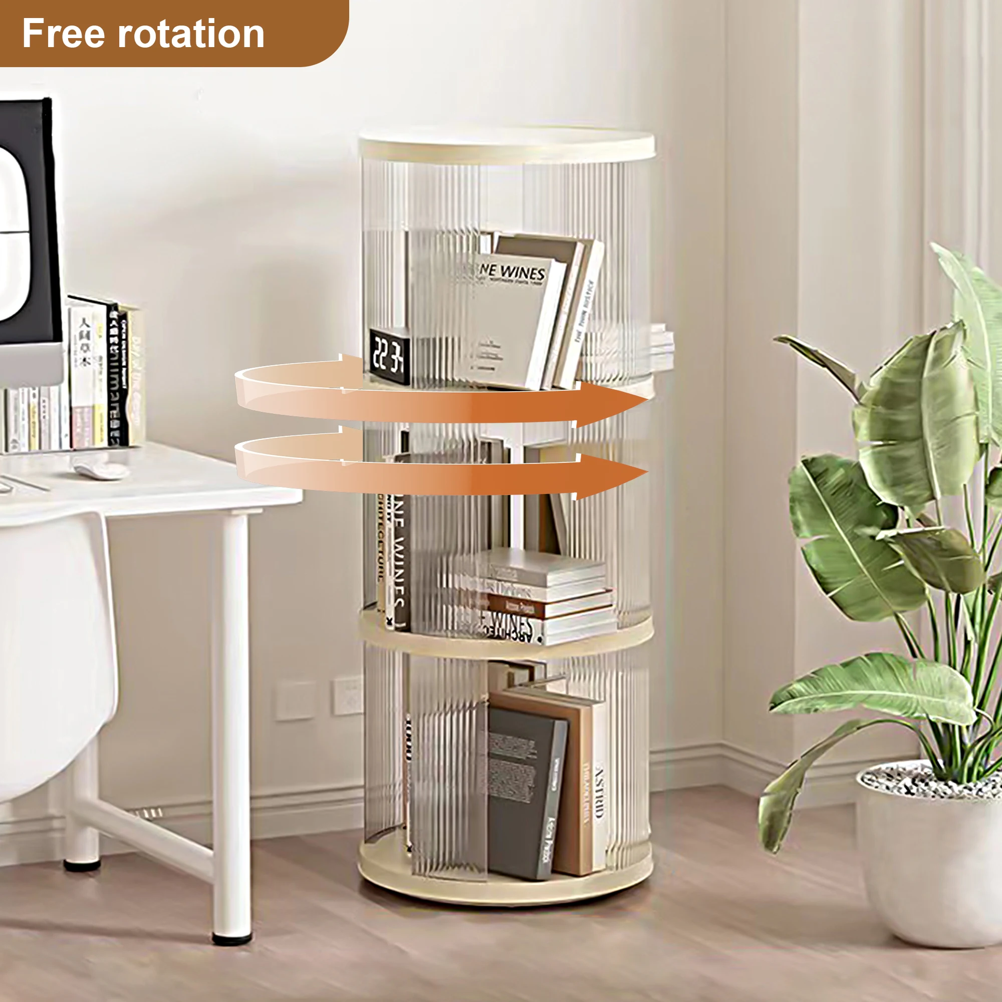 360° Rotating Bookshelf, Small Corner Bookcase, 3 Tier Floor Standing Bookcase Narrow Book Shelf Organizer White