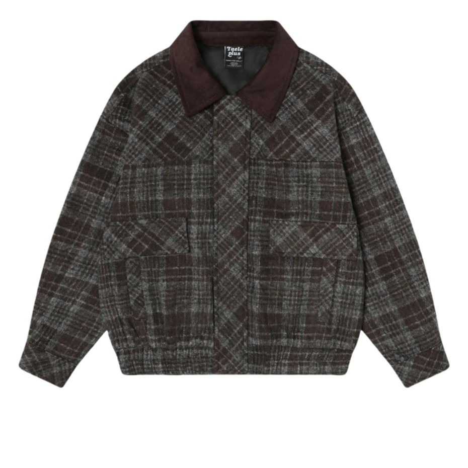 

Vintage Patchwork Plaid Jackets Mens Streetwear Hip Hop Cargo Jacket Men Oversized Harajuku Autumn New Loose Casual Coats Unisex