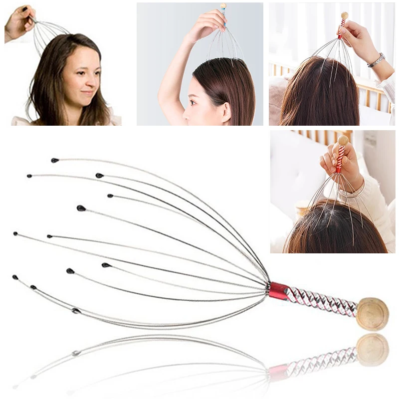 1 Pc Octopus Head Massager Rvs Gegraveerde Hoofd Relaxer Brain Massage Klauw Hoofdhuid Scratcher Jeuk Reliever Willekeurige Kleur